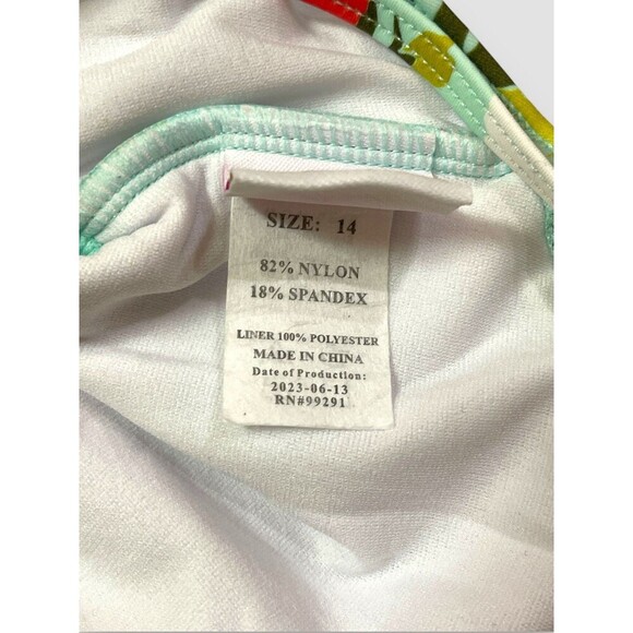 Kanu Surf Girls Beach Sport Cut-Out 1-Piece Swimsuit Tropical Print Size 14 - Picture 4 of 5